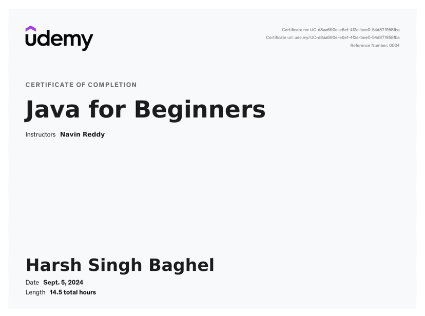 Cartificate in java programming